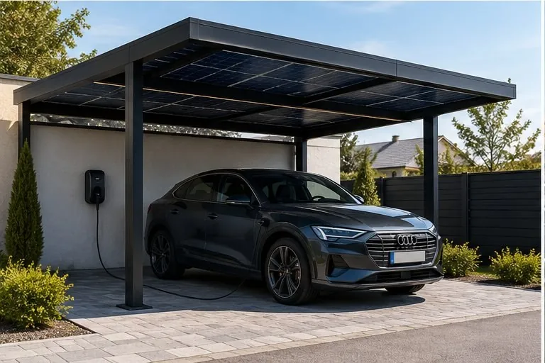 Carport photovoltaïque avec véhicule électrique
